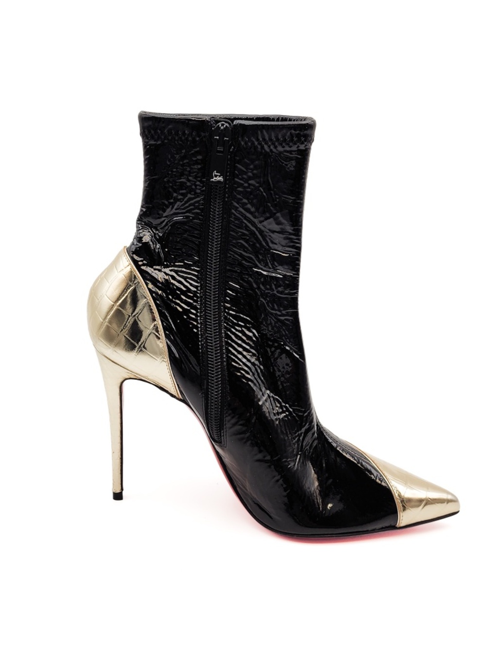Christian Louboutin Bibooty 100 Black Gold Patent Leather Zip Bootie EU 36 - Picture 4 of 11
